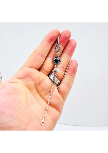 Oltu Taşı ve Zirkon Işçilikli 925 Ayar Gümüş Bileklik fırsatları