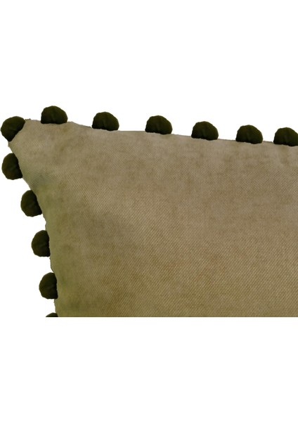 2'li Kadife Dokulu Ponponlu Kırlent Kılıfı Haki modelleri