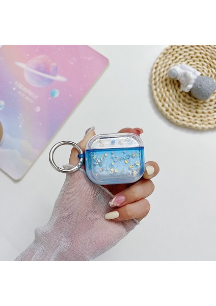 Apple Airpods 3 Için Bluetooth Kulaklık Pc Koruyucu Kapak Sevimli Glitter Anti-Damla Kılıf-Mavi (Yurt Dışından)