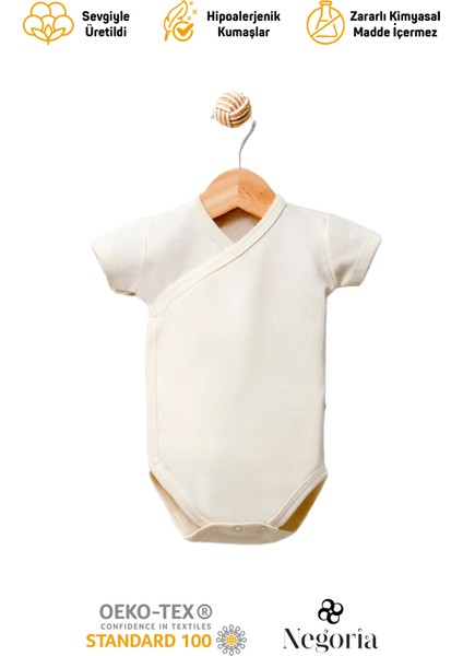 Kısakollu Kruvaze Bebek Body (Açık Bej)