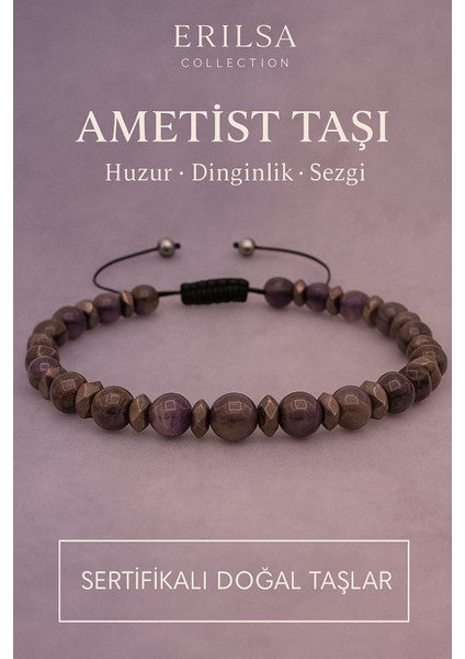 sertifikalı premium ametist taşı bileklik – huzur, sezgi ve ruhsal