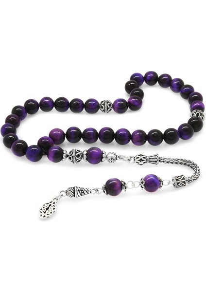 925 Ayar Gümüş Püsküllü Küre Kesim Mor Kaplangözü Doğaltaş Tesbih fiyatları