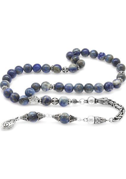 Koleksiyonluk 925 Ayar Gümüş Püsküllü Küre Kesim Lapis Doğaltaş Tesbih