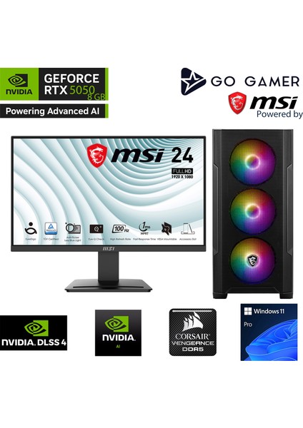 S155D Intel Core I3 14100F / 32GB Ddr5 5200MHZ / 512GB Nvme SSD / RTX5050 8gb / Msı 24" / Windows 11 Pro Masaüstü Bilgisayar