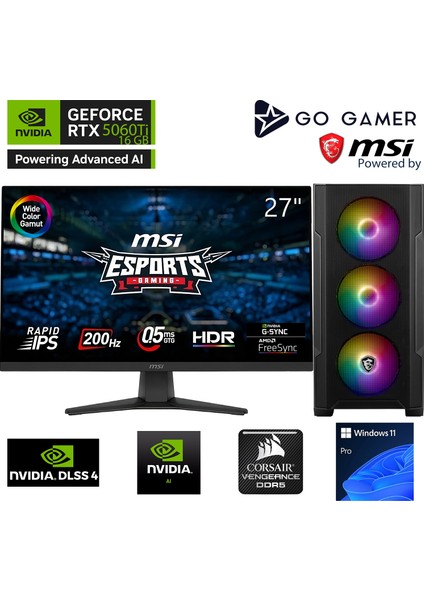 S945D Intel Core I7 14700F / 16GB 5200MHZ Ddr5 / 512GB Nvme SSD / RTX5060TI 16GB / Msı 27" 200Hz / Windows 11 Pro Masaüstü Bilgisayar