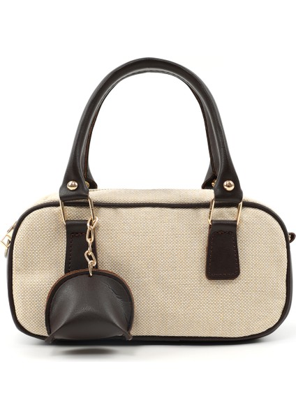 Hasır / Kahverengi SHK207 Suni Deri Charm Detaylı Fermuarlı Ayarlanabilir Askılı El, Kol ve Omuz Çantası