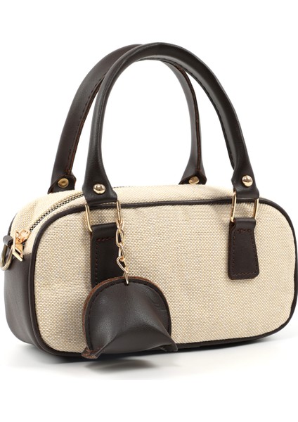 Hasır / Kahverengi SHK207 Suni Deri Charm Detaylı Fermuarlı Ayarlanabilir Askılı El, Kol ve Omuz Çantası fiyatları