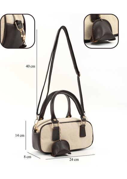 Hasır / Kahverengi SHK207 Suni Deri Charm Detaylı Fermuarlı Ayarlanabilir Askılı El, Kol ve Omuz Çantası fırsatları