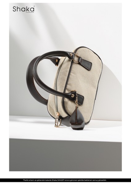 Hasır / Kahverengi SHK207 Suni Deri Charm Detaylı Fermuarlı Ayarlanabilir Askılı El, Kol ve Omuz Çantası