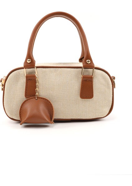 Hasır / Taba SHK207 Suni Deri Charm Detaylı Fermuarlı Ayarlanabilir Askılı El, Kol ve Omuz Çantası