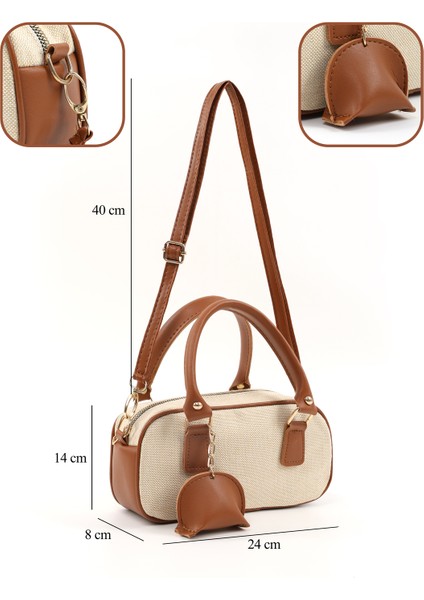 Hasır / Taba SHK207 Suni Deri Charm Detaylı Fermuarlı Ayarlanabilir Askılı El, Kol ve Omuz Çantası fırsatları