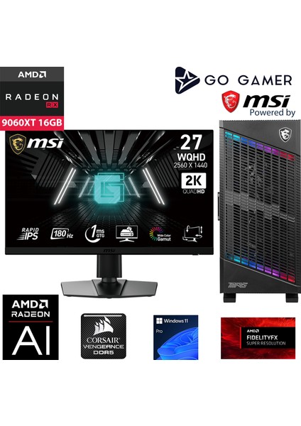 S1076DK Intel Core I9 14900KF / 64GB 6000MHZ Ddr5 Ram / 1tb Nvme SSD 6000-4000MB-SN Gen4 / Rx 9060 Xt 16GB / 360MM Sıvı Soğutma / Msı 27" 2k 180Hz / Windows 11 Pro Masaüstü Bilgisayar