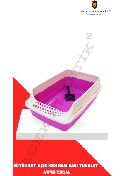 Büyük Boy Açık Kedi Kum Kabı Tuvalet 64X45X25H