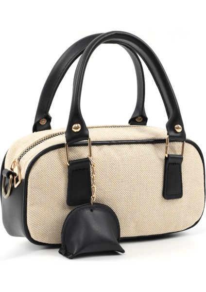 Hasır / Siyah SHK207 Suni Deri Charm Detaylı Fermuarlı Ayarlanabilir Askılı El, Kol ve Omuz Çantası fiyatları