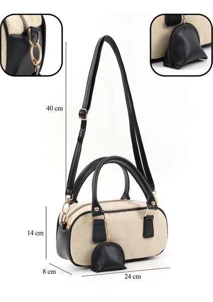 Hasır / Siyah SHK207 Suni Deri Charm Detaylı Fermuarlı Ayarlanabilir Askılı El, Kol ve Omuz Çantası fırsatları