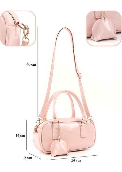 Şeker Pembesi SHK207 Suni Deri Charm Detaylı Fermuarlı Ayarlanabilir Askılı El, Kol ve Omuz Çantası U:14 E:24 G:8 cm fırsatları