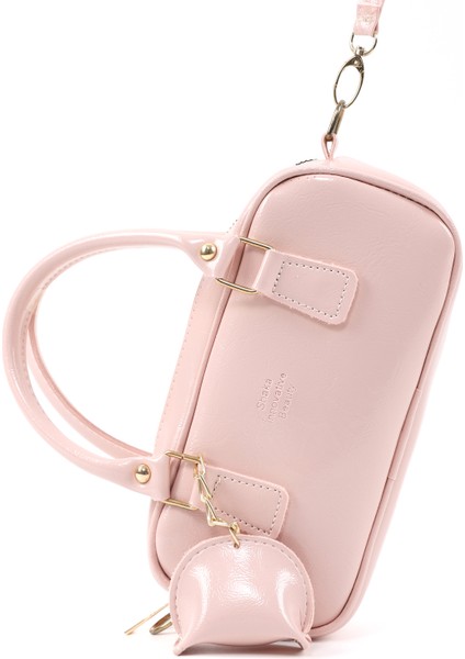 Şeker Pembesi SHK207 Suni Deri Charm Detaylı Fermuarlı Ayarlanabilir Askılı El, Kol ve Omuz Çantası U:14 E:24 G:8 cm
