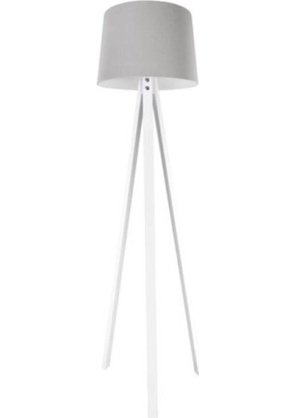 Kumaş Başlıklı 3 Ayaklı Ahşap Lambader Gri Beyaz LY659