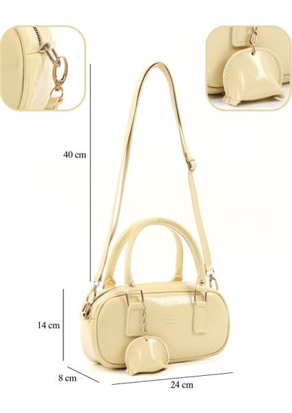 Sarı SHK207 Suni Deri Charm Detaylı Fermuarlı Ayarlanabilir Askılı El, Kol ve Omuz Çantası U:14 E:24 G:8 cm fırsatları