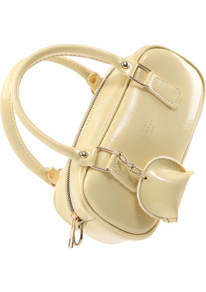 Sarı SHK207 Suni Deri Charm Detaylı Fermuarlı Ayarlanabilir Askılı El, Kol ve Omuz Çantası U:14 E:24 G:8 cm