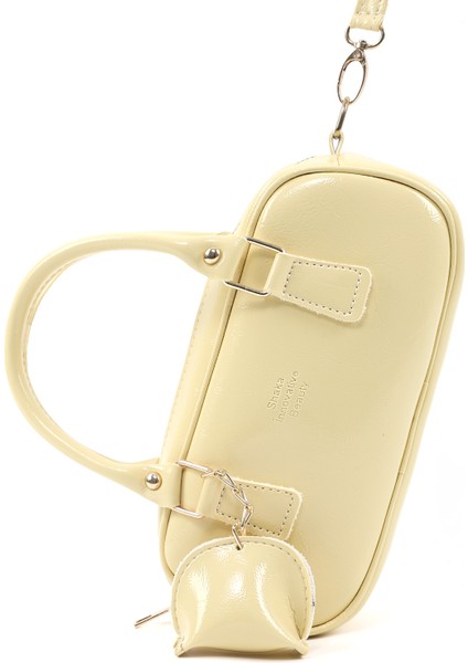 Sarı SHK207 Suni Deri Charm Detaylı Fermuarlı Ayarlanabilir Askılı El, Kol ve Omuz Çantası U:14 E:24 G:8 cm