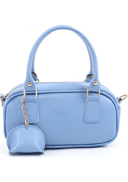 Mavi SHK207 Suni Deri Charm Detaylı Fermuarlı ,askılı El, Kol ve Omuz Çantası
