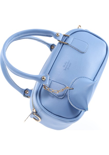 Mavi SHK207 Suni Deri Charm Detaylı Fermuarlı ,askılı El, Kol ve Omuz Çantası