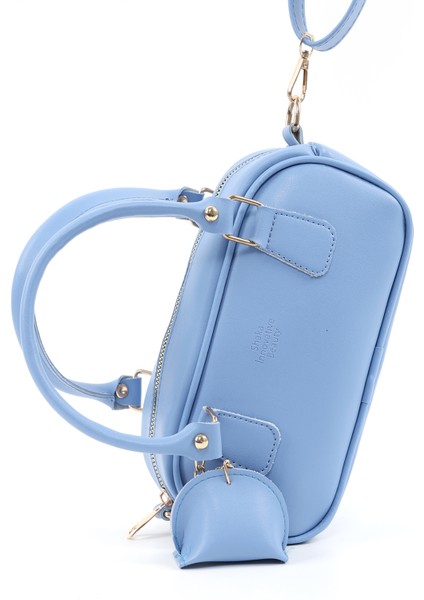 Mavi SHK207 Suni Deri Charm Detaylı Fermuarlı ,askılı El, Kol ve Omuz Çantası