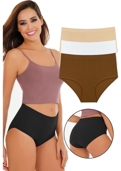 Kadın Fitilli Soft Renkler 3 Lü Yüksek Bel Külot Set - KTS4054