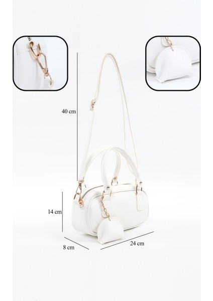 Beyaz SHK207 Suni Deri Charm Detaylı Fermuarlı ,askılı El, Kol ve Omuz Çantası fırsatları