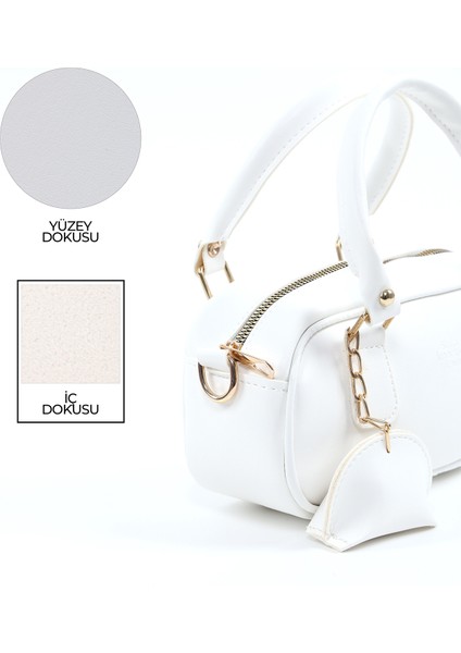 Beyaz SHK207 Suni Deri Charm Detaylı Fermuarlı ,askılı El, Kol ve Omuz Çantası indirimleri