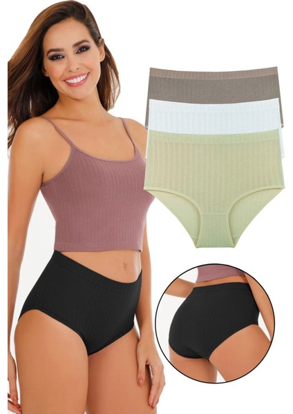 Kadın Fitilli Soft Renkler 3 Lü Yüksek Bel Külot Set - KTS4054