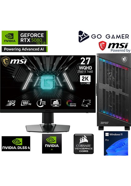 S1114DK Intel Core I9 14900KF / 256GB 5600MHZ Ddr5 Ram / 4tb Nvme SSD 7300-7000MB-SN Gen4 / RTX5080 16GB / 360MM Sıvı Soğutma / Msı 27" 2k 180Hz / Windows 11 Pro Masaüstü Bilgisayar