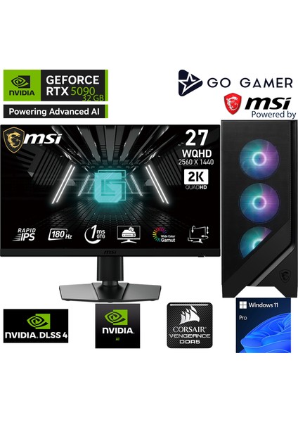 U122D Intel Core Ultra 7 265KF / 256GB Ddr5 5600MHZ / 2tb Nvme SSD 7300-7000MB-SN Gen4 / Rtx 5090 32GB / 360MM Sıvı Soğutma / Msı 27" 2k 180Hz / Windows 11 Pro Masaüstü Bilgisayar