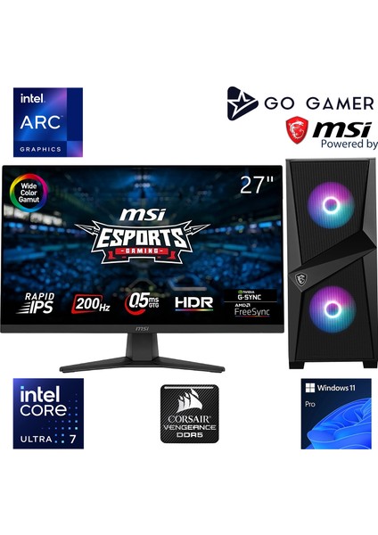 U22D Intel Core Ultra 7 265 / 16GB Ddr5 5200MHZ / 512GB M.2 SSD / 240MM Sıvı Soğutma / Msı 27" 200Hz / Windows 11 Pro Iş Bilgisayarı