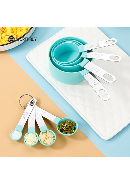 8 Adet Mix Set Mavi Paslanmaz Çelik Ölçme Bardak Seti 8 Kepçe Çay Kahve Mutfak Alet Setleri Pişirme Aksesuarları Kek Araçları Ölçme Terazi Seti (Yurt Dışından) indirimleri