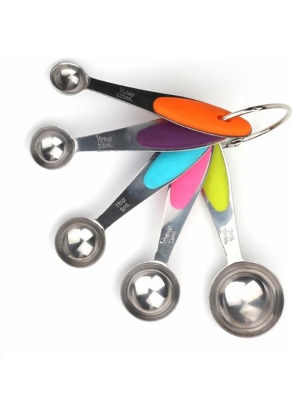 Çok Ölçüm Kaşığı 5 Adet Silikon Saplı Mutfak Terazisi Pişirme Paslanmaz Çelik Ölçüm Kapları Kepçe Seti Pişirme Araçları (Yurt Dışından)