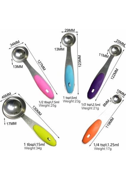 Çok Ölçüm Kaşığı 5 Adet Silikon Saplı Mutfak Terazisi Pişirme Paslanmaz Çelik Ölçüm Kapları Kepçe Seti Pişirme Araçları (Yurt Dışından) modelleri