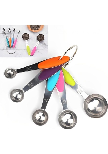 Çok Ölçüm Kaşığı 5 Adet Silikon Saplı Mutfak Terazisi Pişirme Paslanmaz Çelik Ölçüm Kapları Kepçe Seti Pişirme Araçları (Yurt Dışından) indirimleri