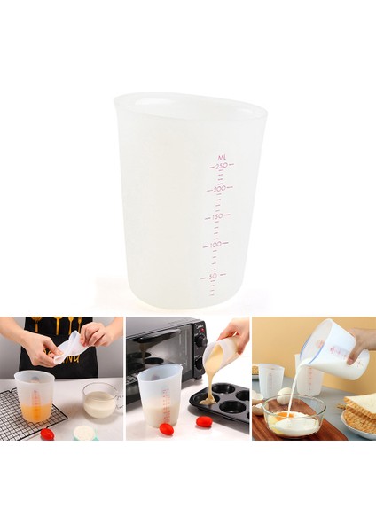 Küçük Silikon Ölçüm Kabı Gıda Sınıfı Silikon Süt Bardağı Görsel Çift Ölçekli Pişirme Ölçüm Kabı 250ML 500ML Mutfak Ölçme Aracı (Yurt Dışından)