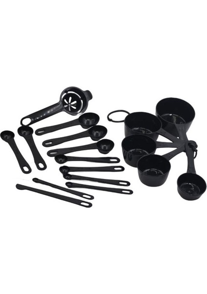 Siyah 17 Parçalı Ölçüm Kaşığı Ölçüm Kabı Seti Plastik Baharat Kahve Kaşığı Yumurta Akı Ayırıcı Mutfak Pişirme Araçları (Yurt Dışından)