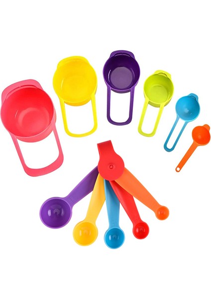 11 Adet Renkli Set Ölçüm Fincan Kaşık Seti Plastik Ev Mutfak Pişirme Malzemeleri Yaratıcı Aletler Ölçekli Süt Tozu Kahve Unu Baharat Tmz (Yurt Dışından)