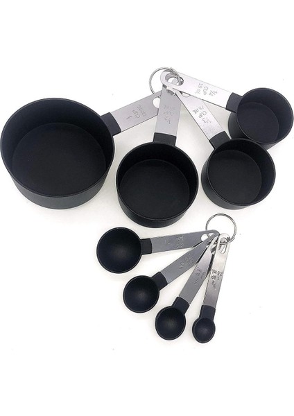 Siyah 8 Parça Siyah Plastik Ölçü Kapları Ölçü Kaşığı Pişirme Aletleri Mini Teraziler Pişirme Kaşıkları Kahve Çay Mutfak Aletleri (Yurt Dışından)
