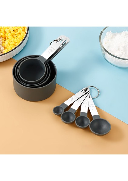 8 Adet Mix Set Gri Paslanmaz Çelik Ölçme Bardak Seti 8 Kepçe Çay Kahve Mutfak Alet Setleri Pişirme Aksesuarları Kek Araçları Ölçme Terazi Seti (Yurt Dışından)