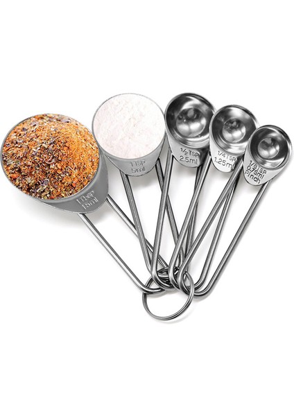 Gümüş 5 Adet Paslanmaz Çelik Ölçüm Kabı Mutfak Terazisi Ölçüm Kaşıkları Kepçe Pişirme Pişirme Çay Kaşığı Şeker Kahve Alet Takımı (Yurt Dışından)