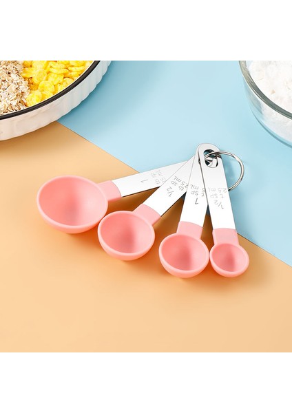 4 Adet Pembe Kaşık Paslanmaz Çelik Ölçüm Kapları 8 Kepçe Çay Kahve Mutfak Alet Setleri Pişirme Aksesuarları Ölçme Kek Aletleri Terazi Seti (Yurt Dışından)