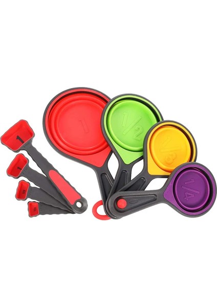 8 Adet Rastgele Renk 4/8 Adet Silikon Ölçüm Kabı Ölçüm Kaşığı Katlanabilir Pişirme Ölçüm Aleti Seti Kahve Un Bal Şeker Pişirme Kaşığı (Yurt Dışından)