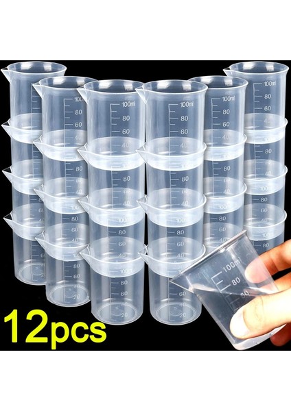 100ML 12 Adet 12/1 Adet Ölçüm Kabı Şeffaf Plastik Ölçek Bardak Bardaklar Laboratuvar Kimyasal Laboratuvar Kapları Sürahiler Mutfak Pişirme ARACI100ML (Yurt Dışından) fiyatları