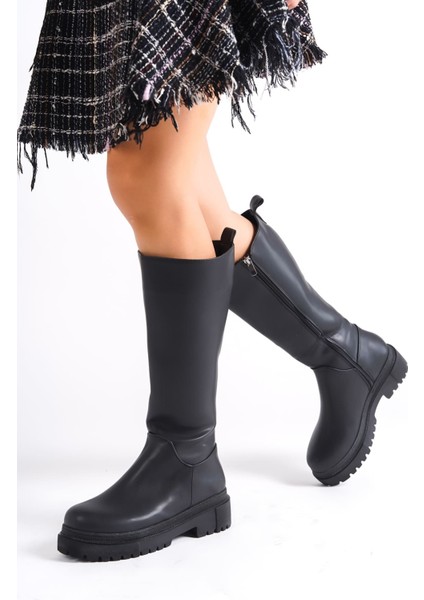 Mıra Bağcıksız Fermuarlı Ortopedik Taban Kadın Çizme Cst - Siyah