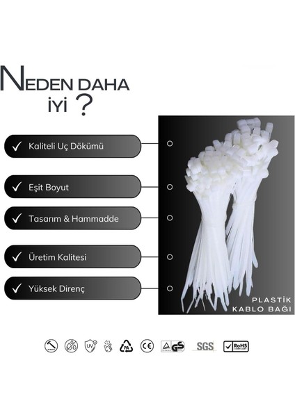 100 Adet Plastik Cırt Kelepçe Kablo Bağı Kablo Düzenleyici-4.8 x 380 mm (4915) fırsatları